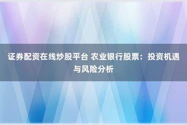 证券配资在线炒股平台 农业银行股票：投资机遇与风险分析