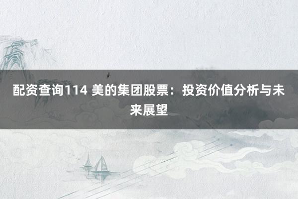 配资查询114 美的集团股票：投资价值分析与未来展望